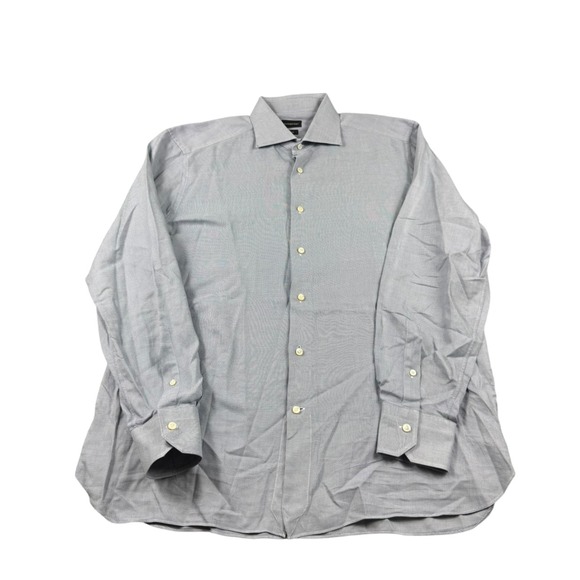 Ermengildo Zegna Blue White Patten Current Trofeo Cotton Button Front Size 17.5 - Picture 2 of 7